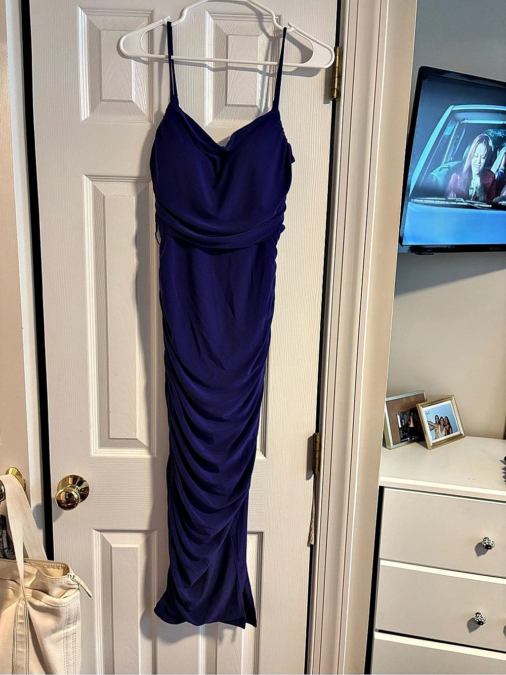 Express Ruched Maxi Dress in Purple Like New